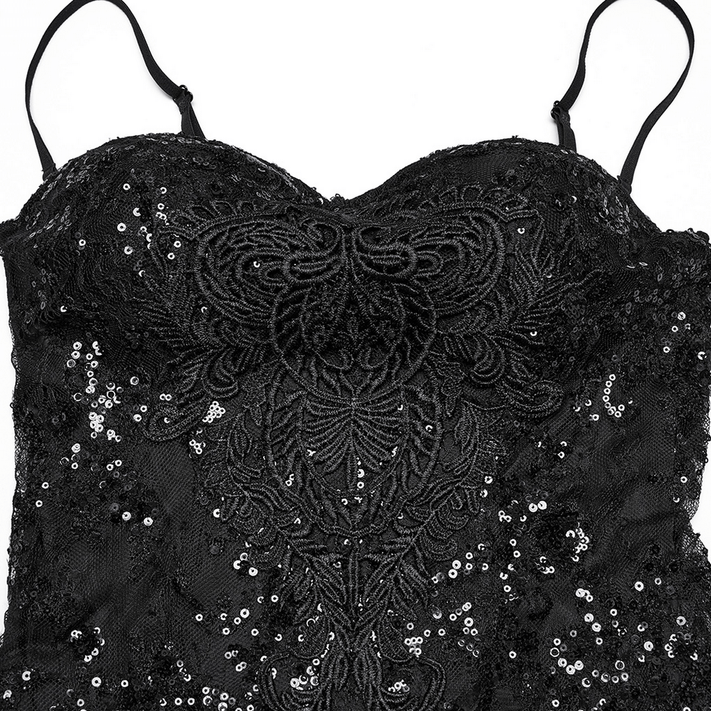 Gothic Black Lace Strapless Maxi Dress with Sequins - image 7