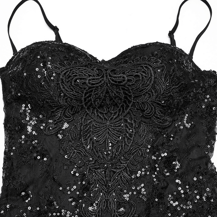 Gothic Black Lace Strapless Maxi Dress with Sequins - image 7