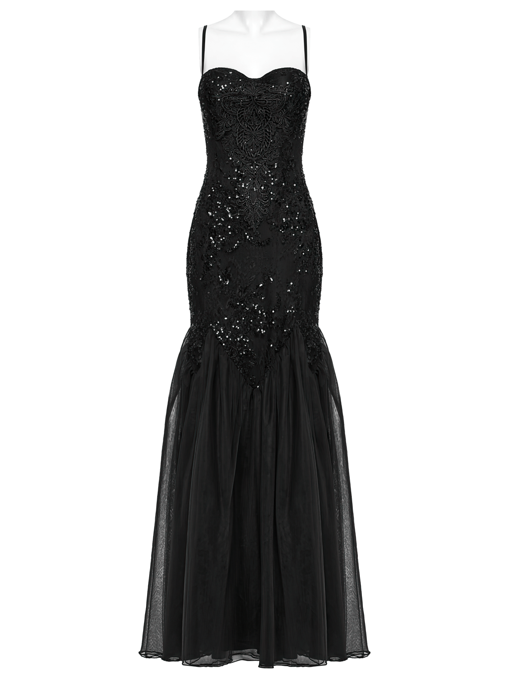 Gothic Black Lace Strapless Maxi Dress with Sequins - image 4