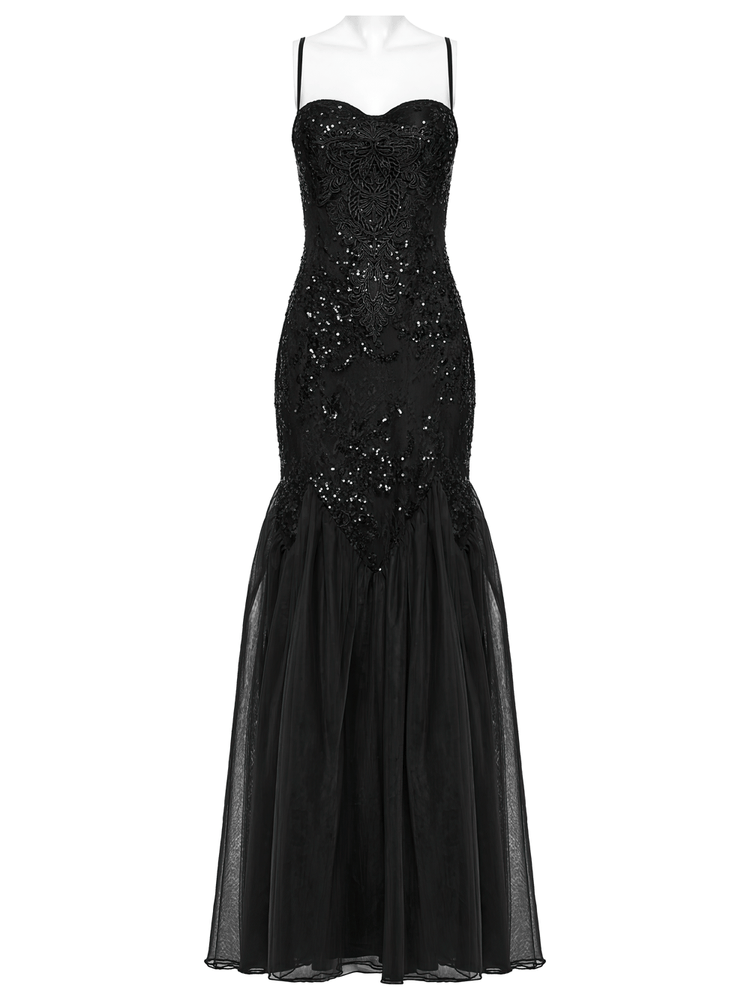 Gothic Black Lace Strapless Maxi Dress with Sequins - image 4
