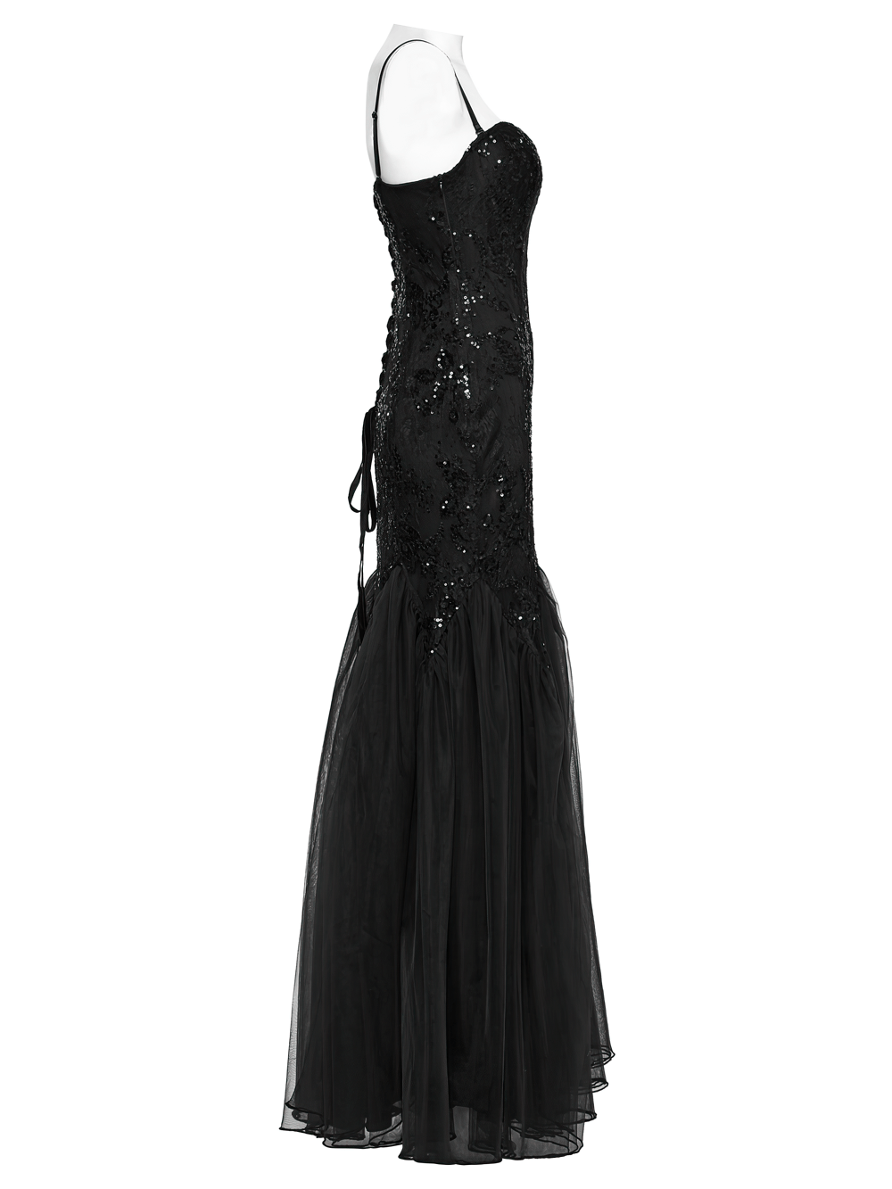 Gothic Black Lace Strapless Maxi Dress with Sequins - image 5