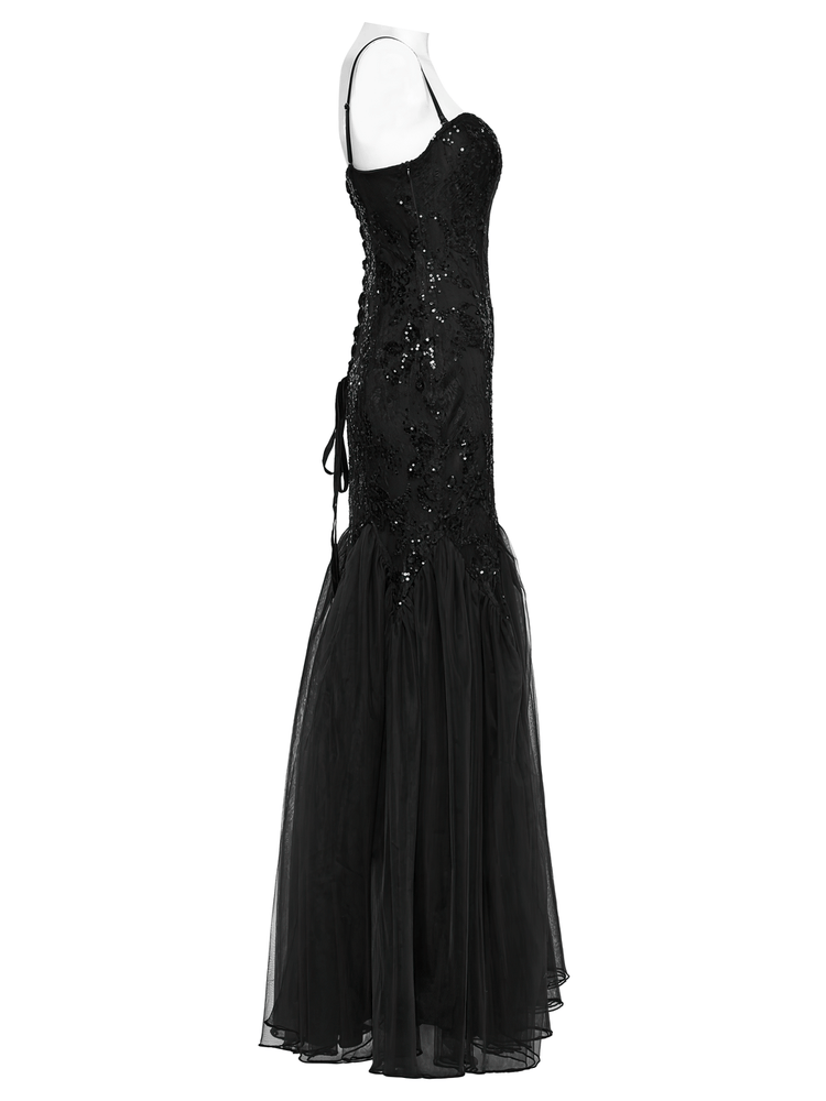 Gothic Black Lace Strapless Maxi Dress with Sequins - image 5