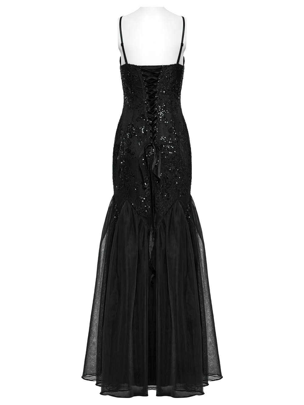 Gothic Black Lace Strapless Maxi Dress with Sequins - image 6