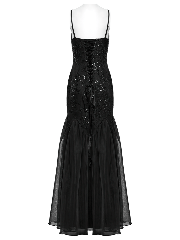 Gothic Black Lace Strapless Maxi Dress with Sequins - image 6