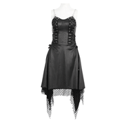 Gothic Black Lace-Up Corset Dress with Fishnet Detail - image 3