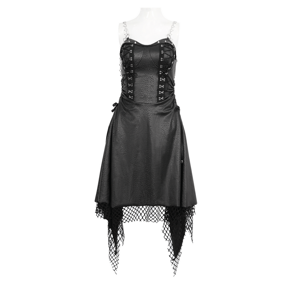 Gothic Black Lace-Up Corset Dress with Fishnet Detail - image 3