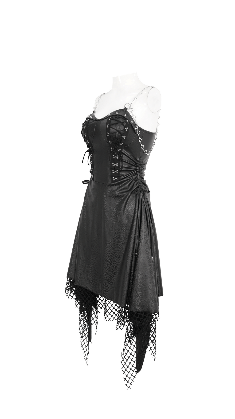 Gothic Black Lace-Up Corset Dress with Fishnet Detail - image 4
