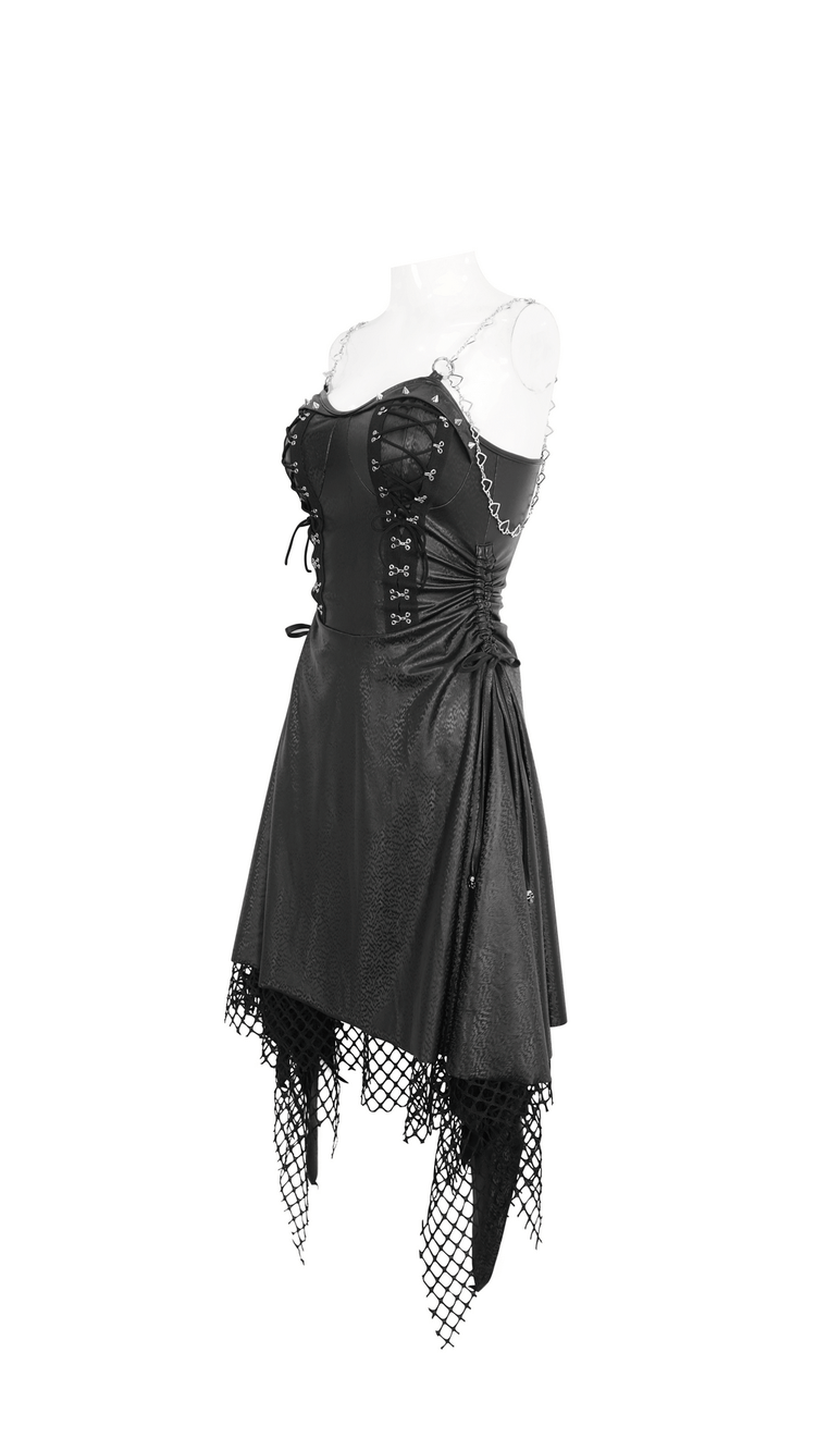 Gothic Black Lace-Up Corset Dress with Fishnet Detail - image 4