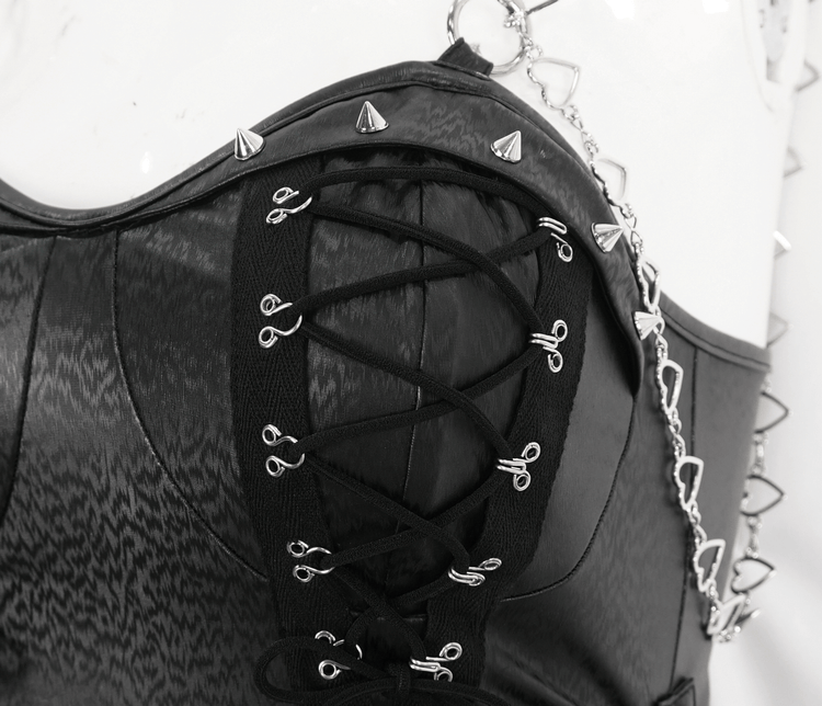 Gothic Black Lace-Up Corset Dress with Fishnet Detail - image 6