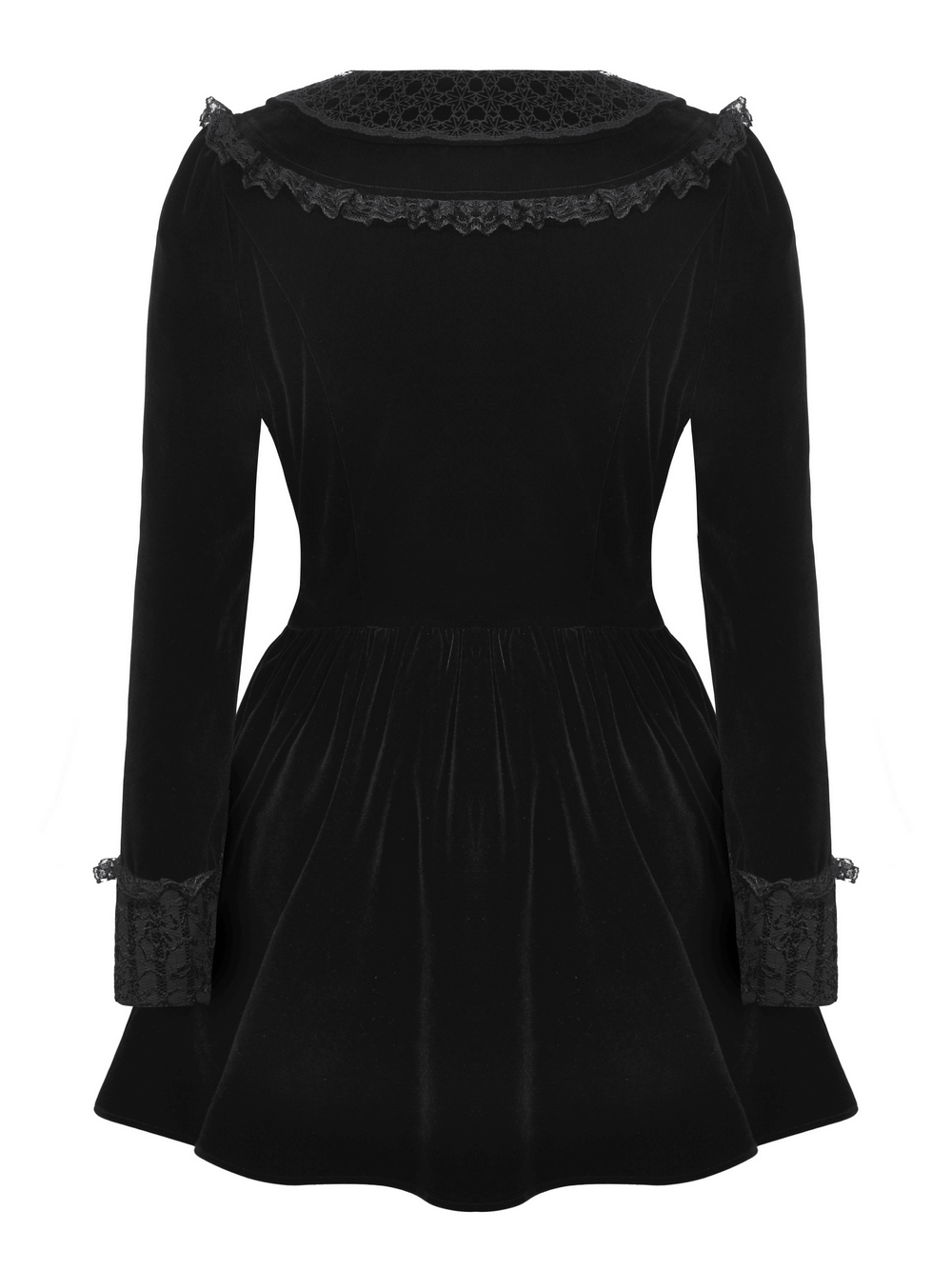 Gothic Black Lace Velvet Dress with Button Details - image 5