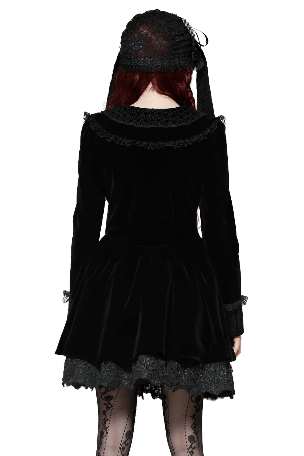Gothic Black Lace Velvet Dress with Button Details - image 2