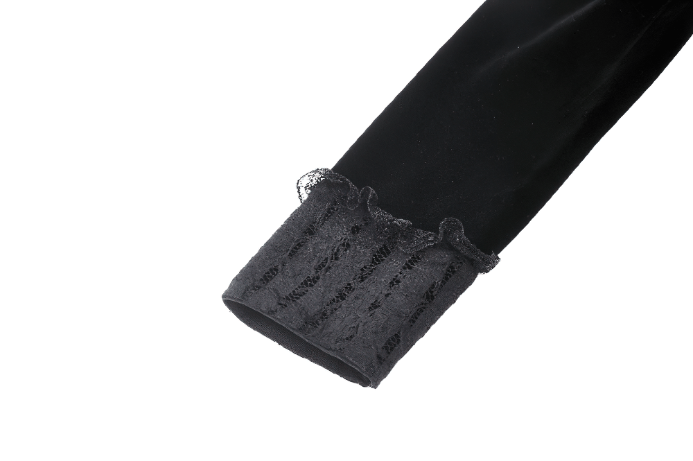 Gothic Black Lace Velvet Dress with Button Details - image 8