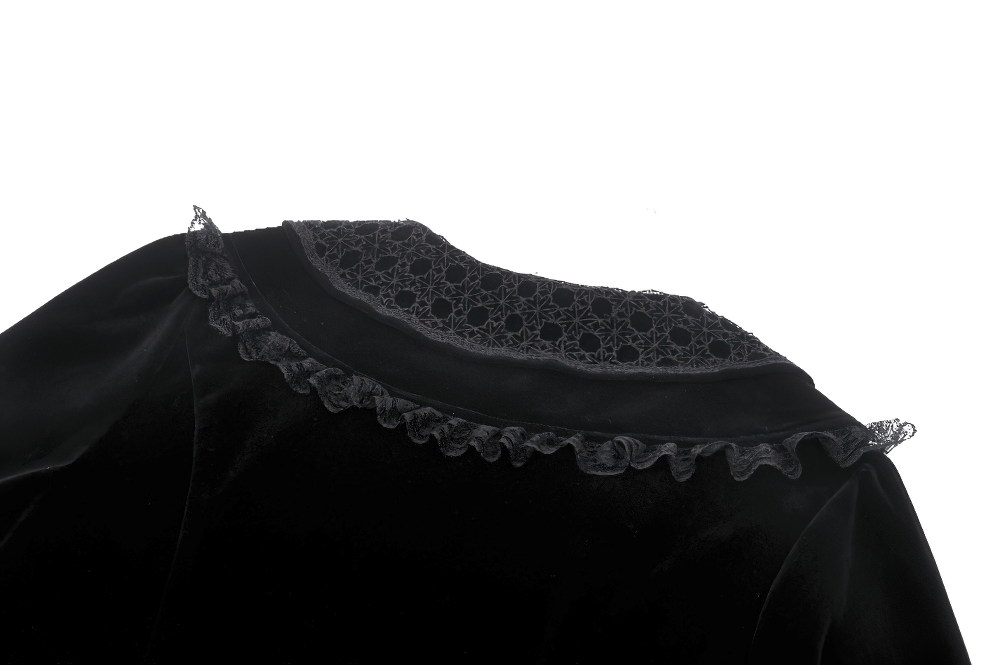 Gothic Black Lace Velvet Dress with Button Details - image 9