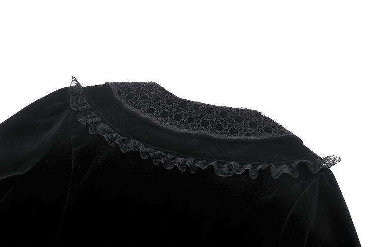 Gothic Black Lace Velvet Dress with Button Details - image 9