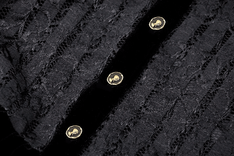 Gothic Black Lace Velvet Dress with Button Details - image 10