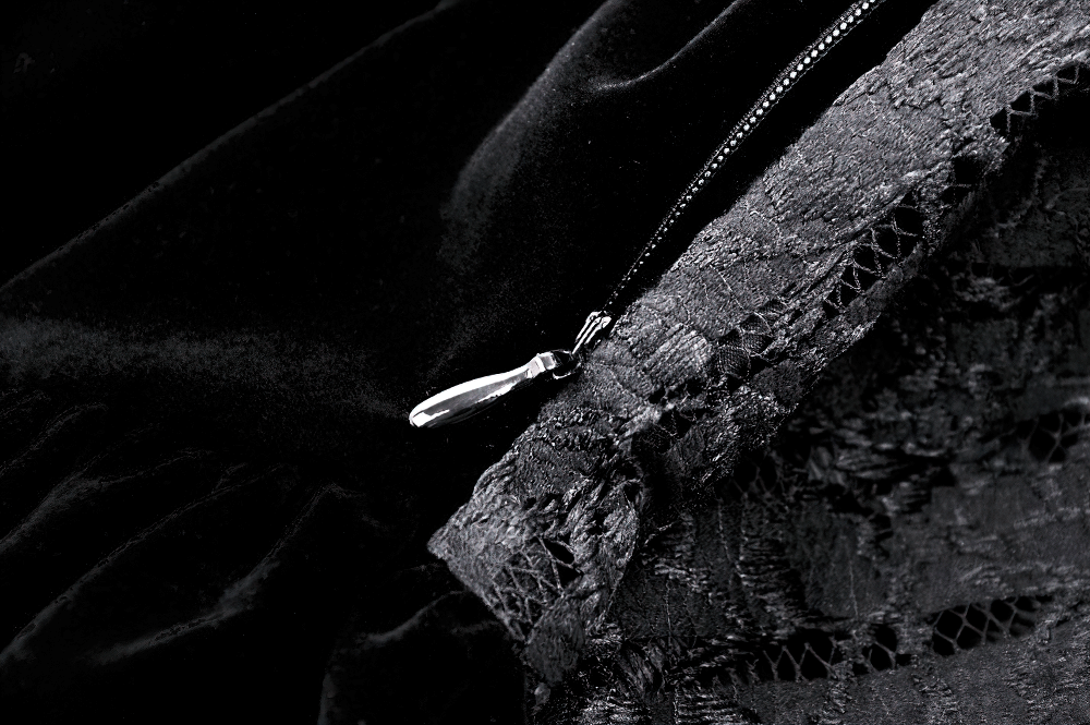 Gothic Black Lace Velvet Dress with Button Details - image 11