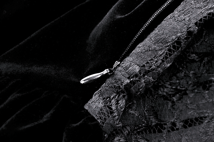 Gothic Black Lace Velvet Dress with Button Details - image 11