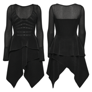 Gothic Black Mesh Dress with Rivet Waist and Layered Hem - image 3