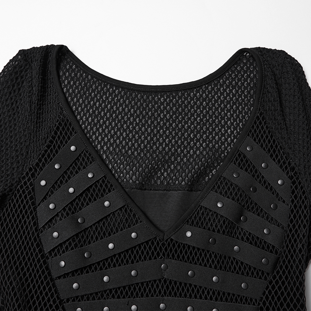 Gothic Black Mesh Dress with Rivet Waist and Layered Hem - image 8