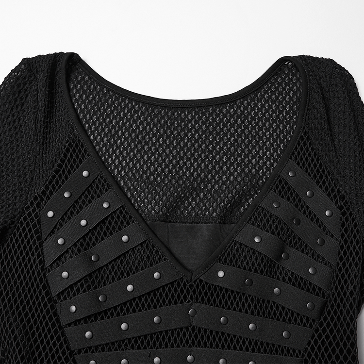 Gothic Black Mesh Dress with Rivet Waist and Layered Hem - image 8