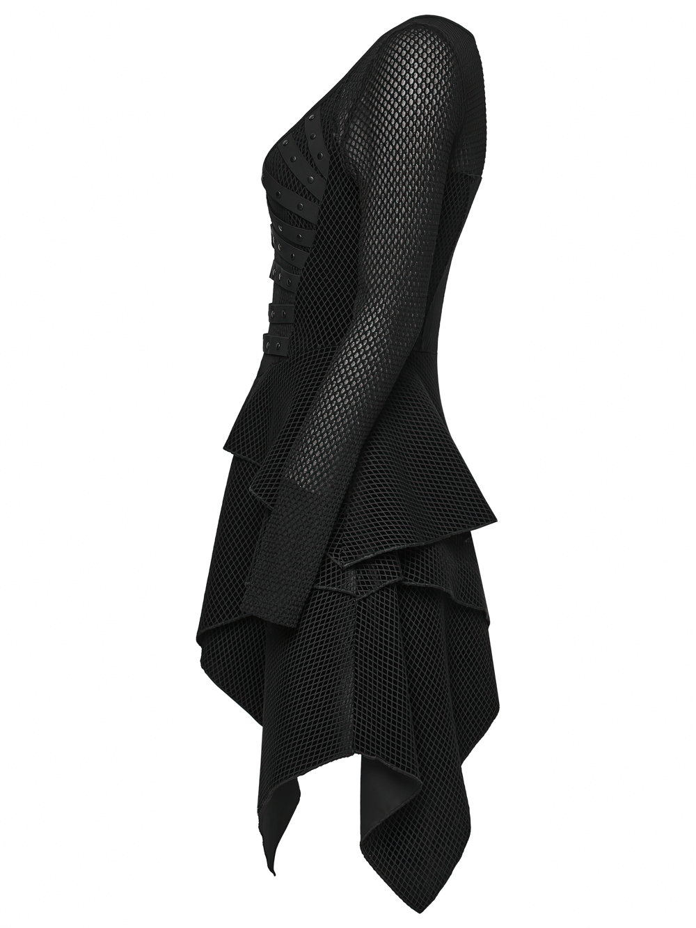 Gothic Black Mesh Dress with Rivet Waist and Layered Hem - image 5