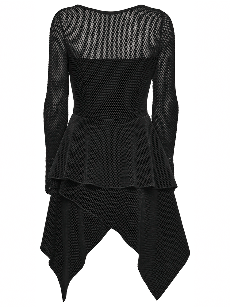 Gothic Black Mesh Dress with Rivet Waist and Layered Hem - image 6