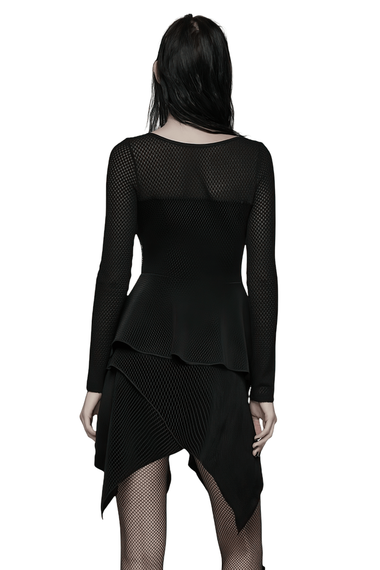 Gothic Black Mesh Dress with Rivet Waist and Layered Hem - image 2