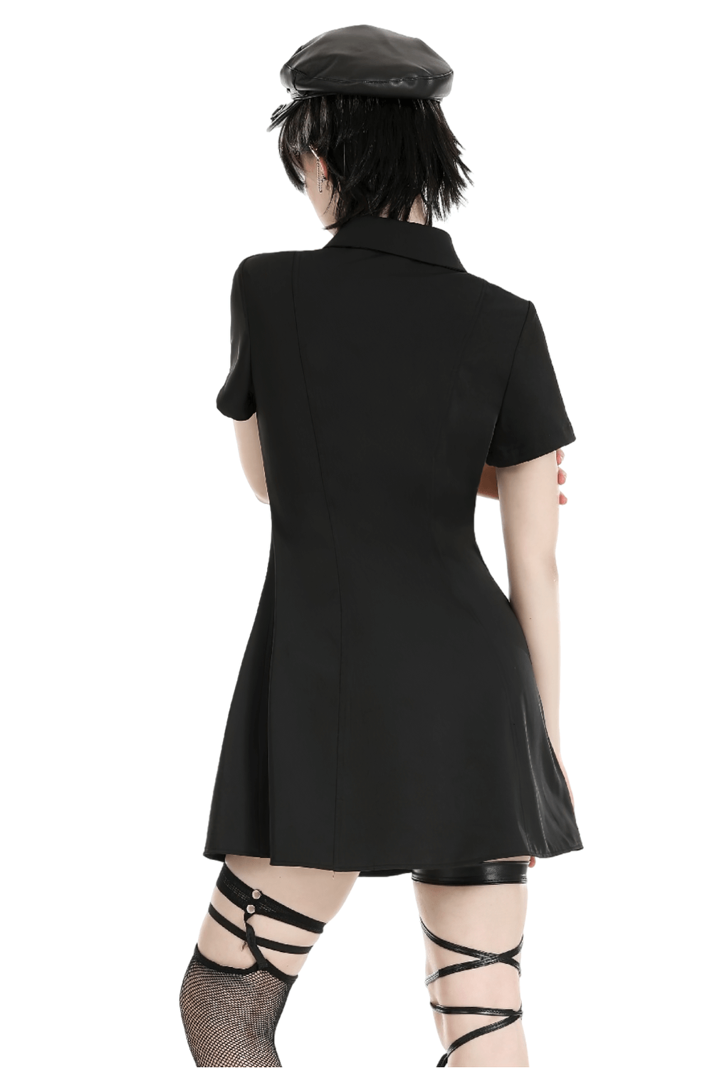 Gothic Black Mini Dress with Metal Studded Details - image 2
