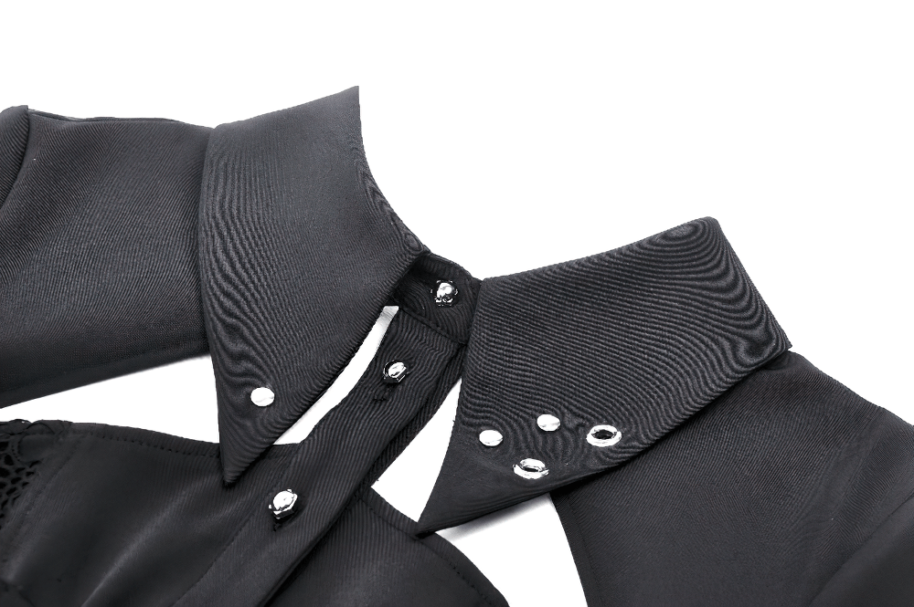 Gothic Black Mini Dress with Metal Studded Details - image 6
