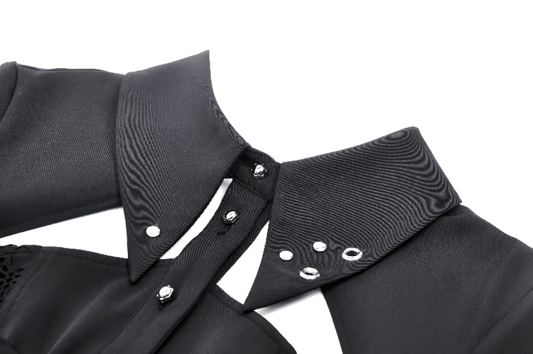 Gothic Black Mini Dress with Metal Studded Details - image 6