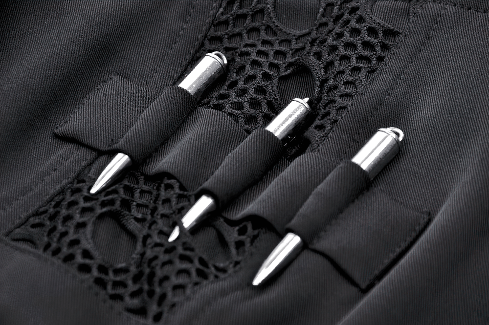 Gothic Black Mini Dress with Metal Studded Details - image 7