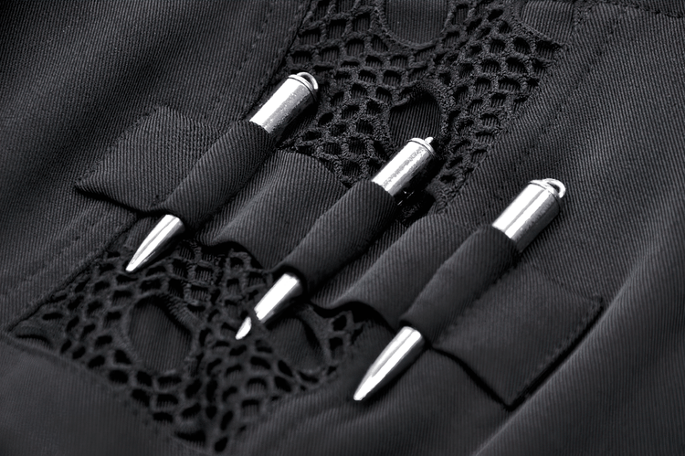 Gothic Black Mini Dress with Metal Studded Details - image 7