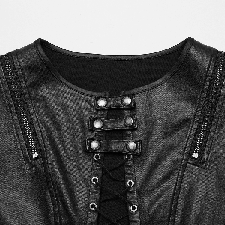 Gothic Black Patent Leather Dress with Double Slits - image 7