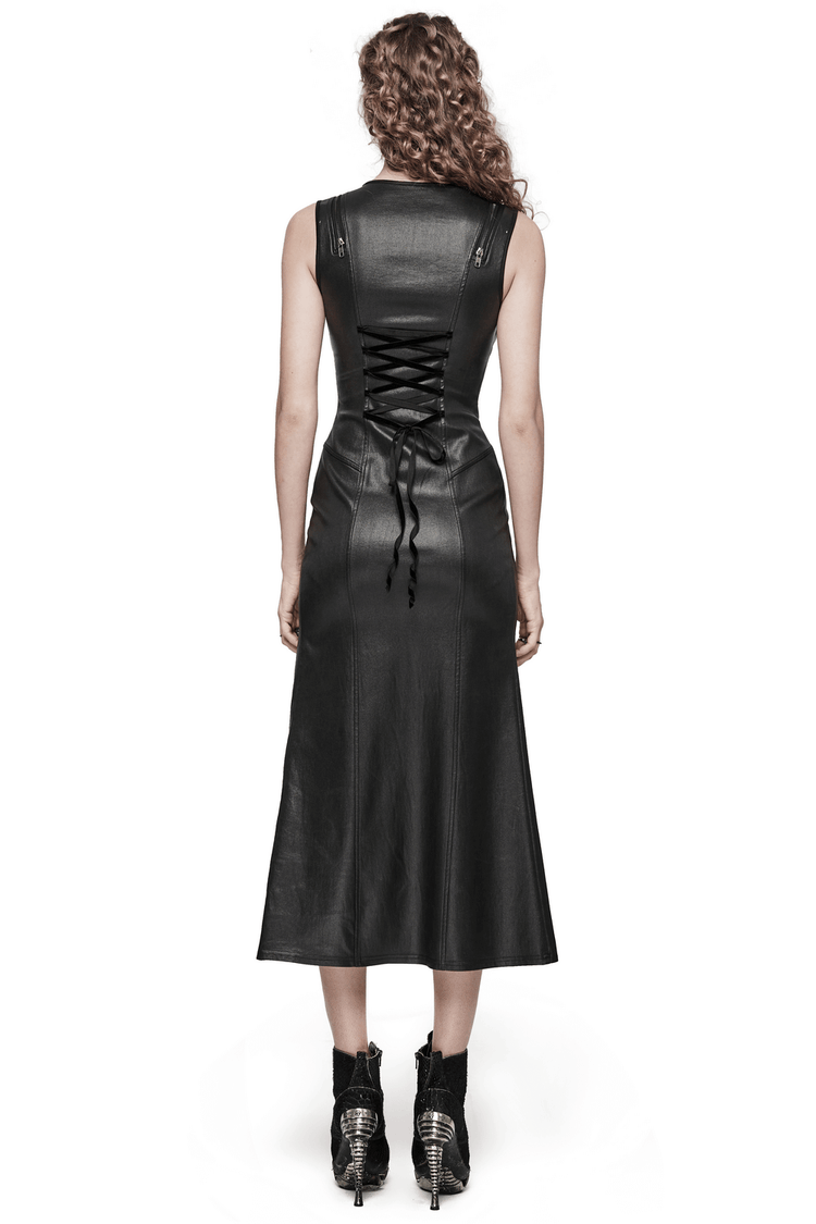 Gothic Black Patent Leather Dress with Double Slits - image 2