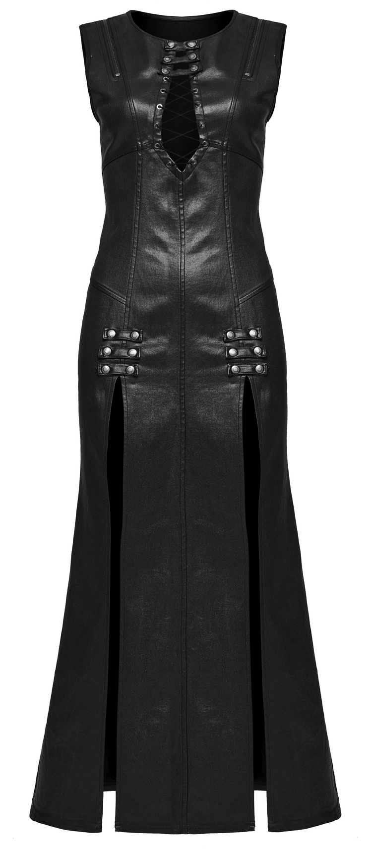 Gothic Black Patent Leather Dress with Double Slits - image 4