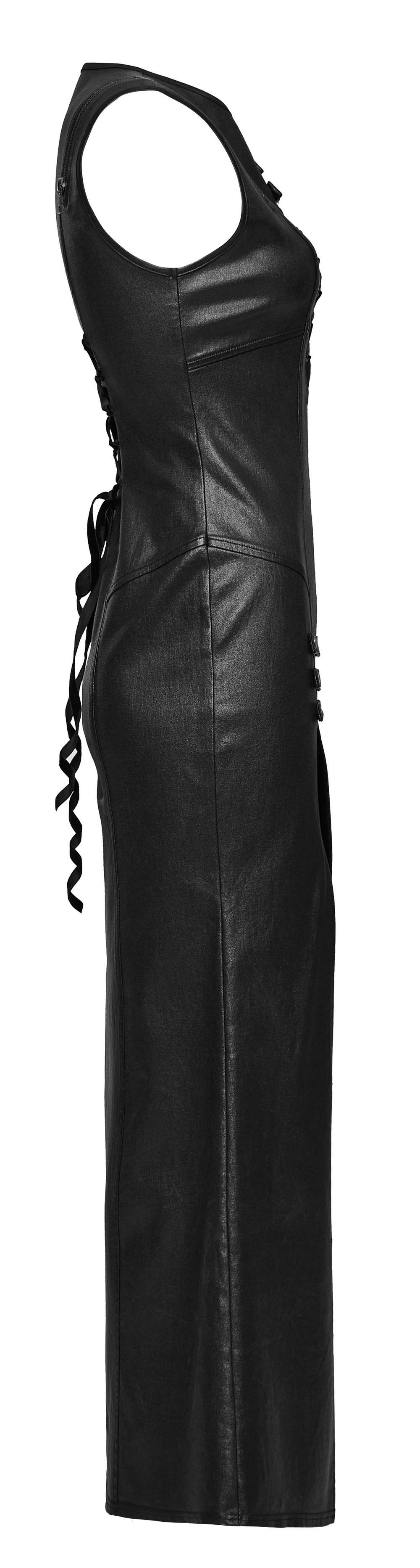 Gothic Black Patent Leather Dress with Double Slits - image 5