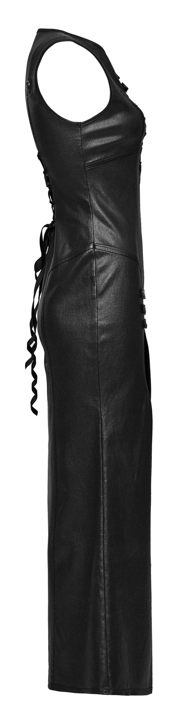 Gothic Black Patent Leather Dress with Double Slits - image 5