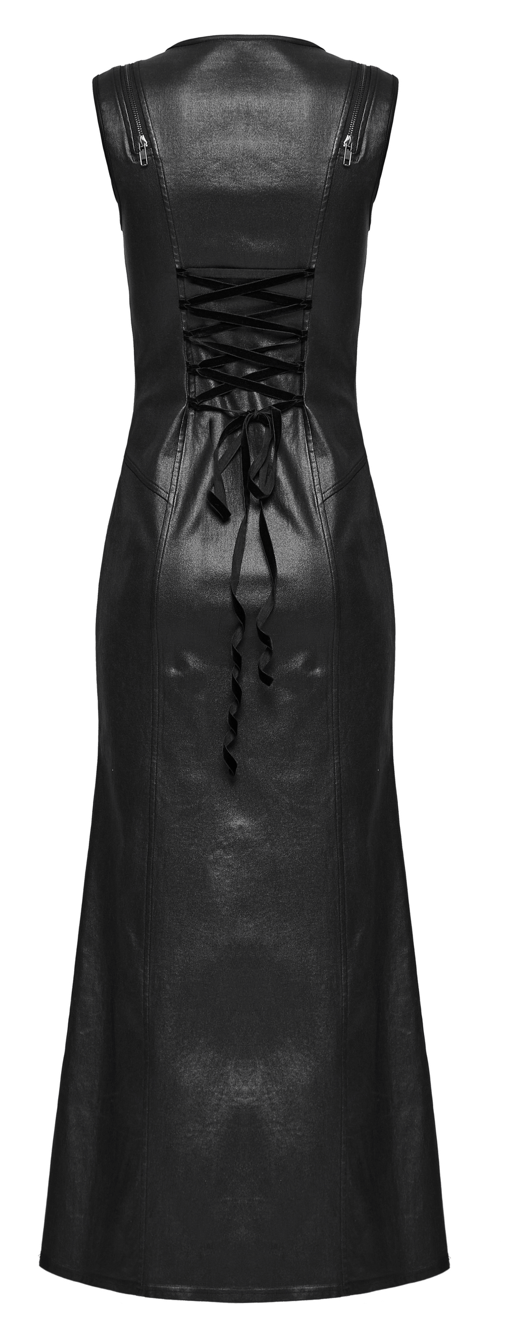 Gothic Black Patent Leather Dress with Double Slits - image 6