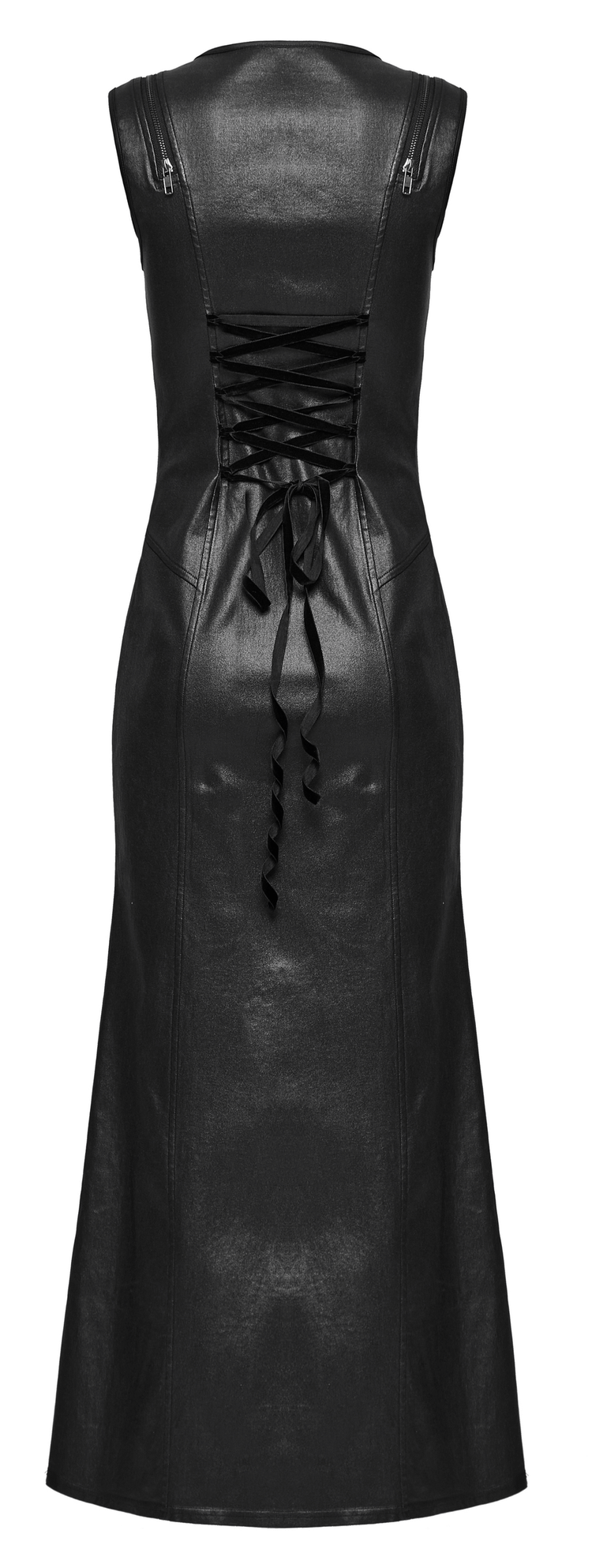 Gothic Black Patent Leather Dress with Double Slits - image 6