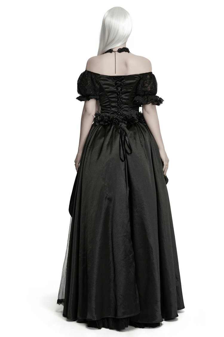Gothic Black Rose Satin Lace Maxi Evening Dress - image 2