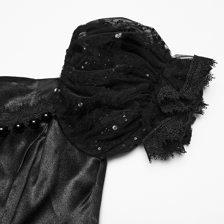 Gothic Black Rose Satin Lace Maxi Evening Dress - image 9