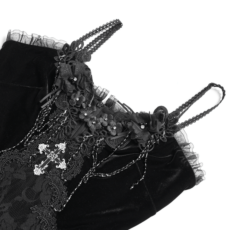 Gothic Black Velvet and Lace High Low Evening Dress - image 9
