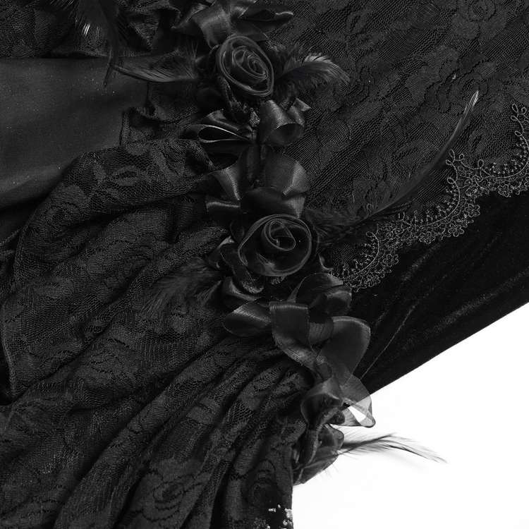 Gothic Black Velvet and Lace High Low Evening Dress - image 10