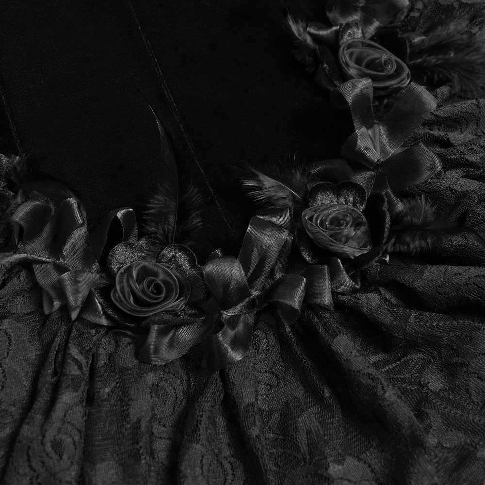 Gothic Black Velvet and Lace High Low Evening Dress - image 13