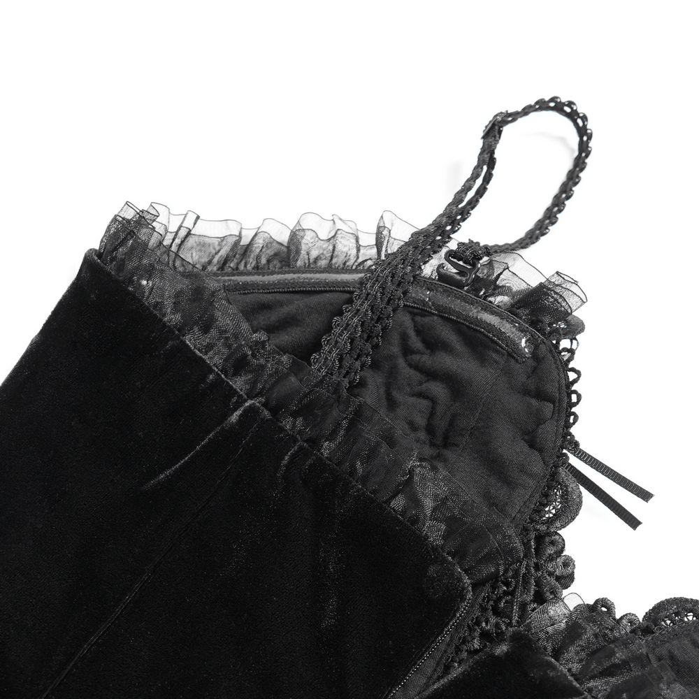 Gothic Black Velvet and Lace High Low Evening Dress - image 8