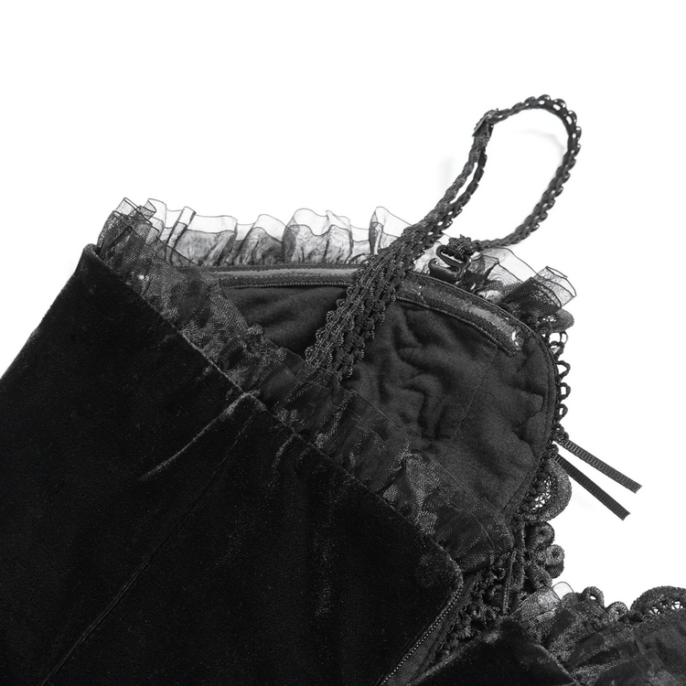 Gothic Black Velvet and Lace High Low Evening Dress - image 8