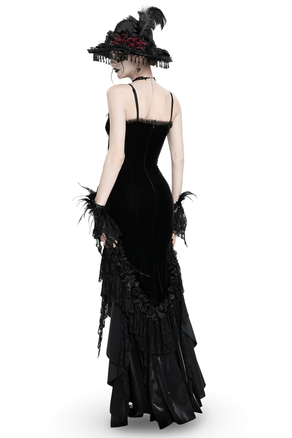 Gothic Black Velvet and Lace High Low Evening Dress - image 2