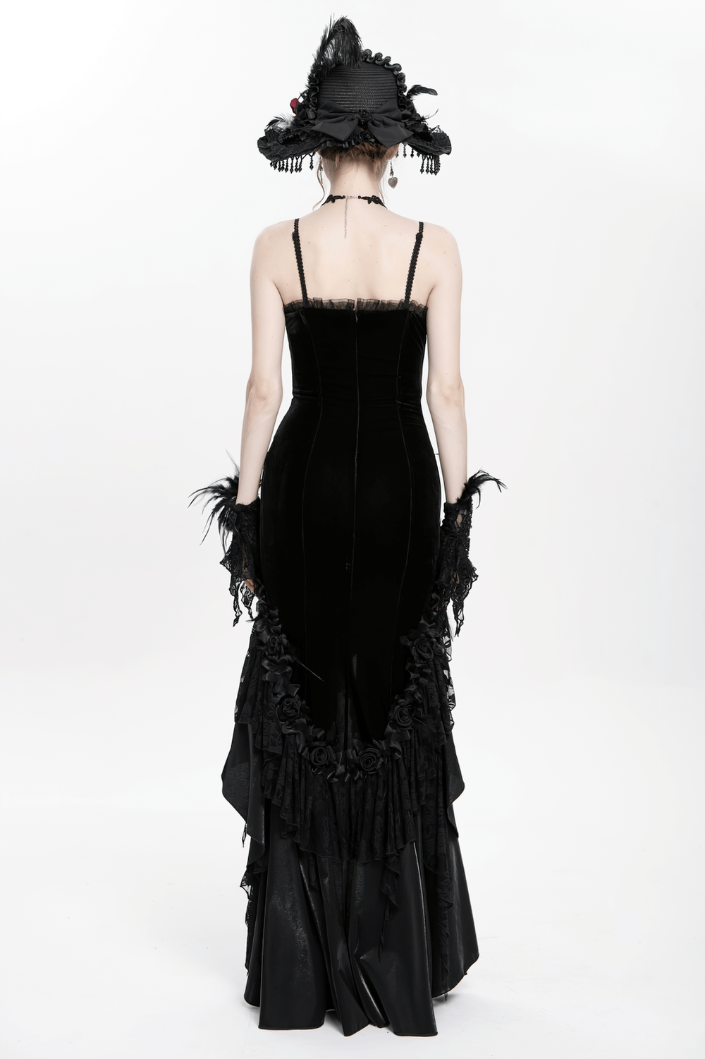 Gothic Black Velvet and Lace High Low Evening Dress - image 20