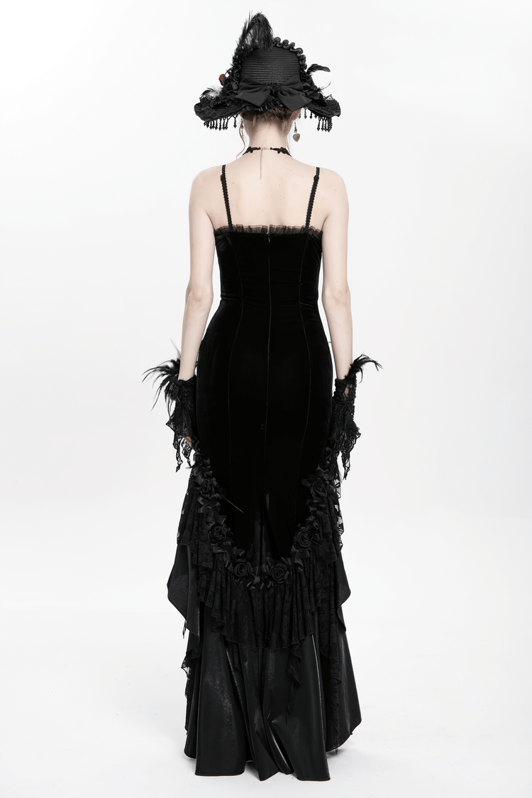 Gothic Black Velvet and Lace High Low Evening Dress - image 20