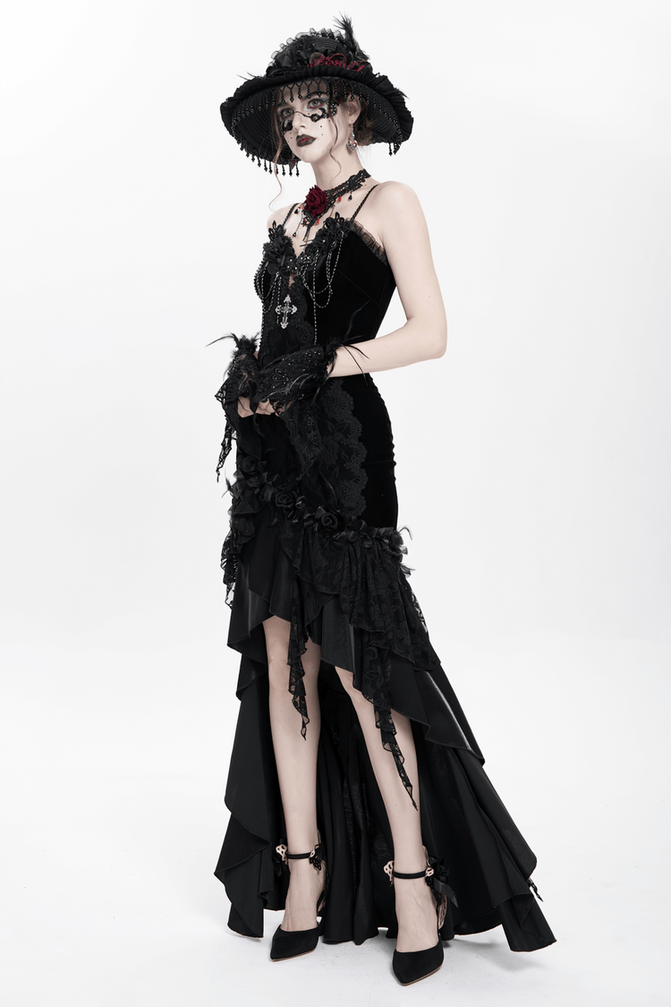 Gothic Black Velvet and Lace High Low Evening Dress - image 18